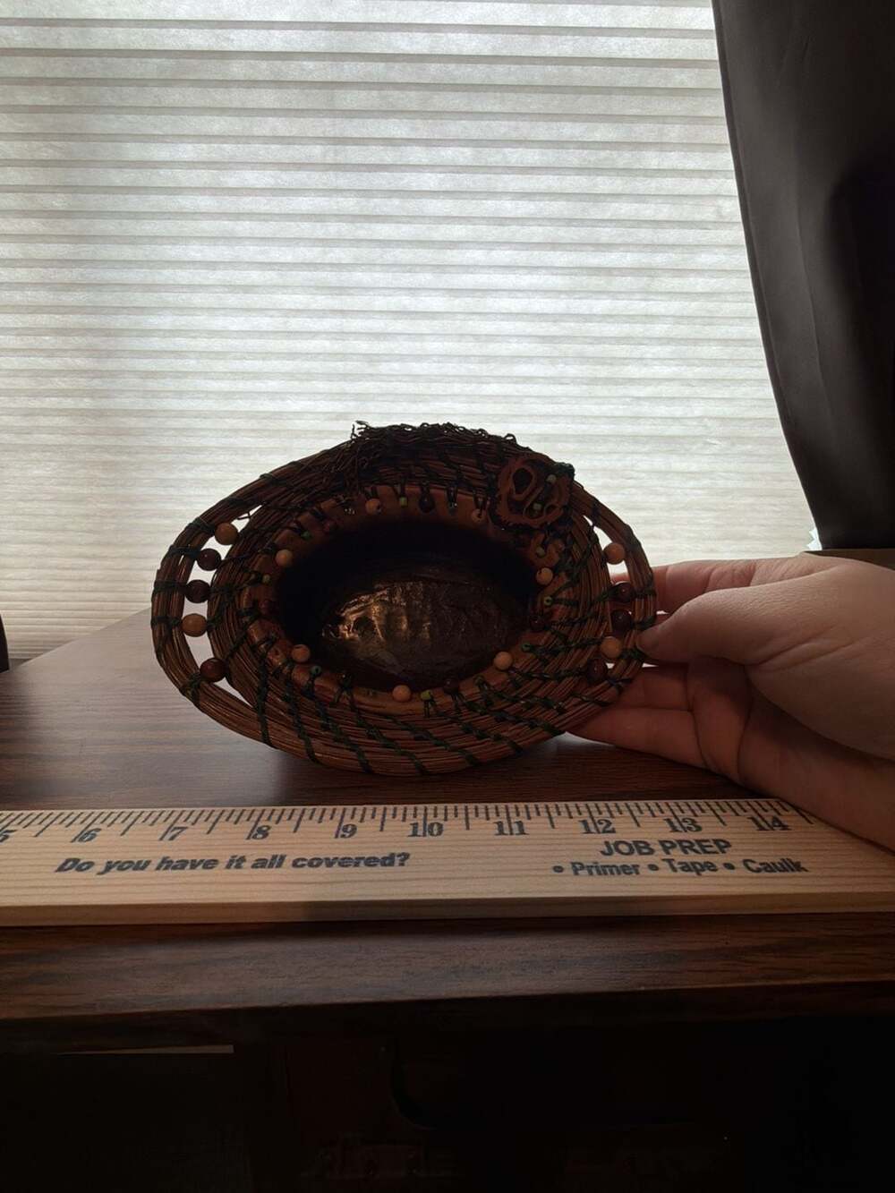 Handmade Pine Needle and Ceramic Base Woven Bowl with Beads